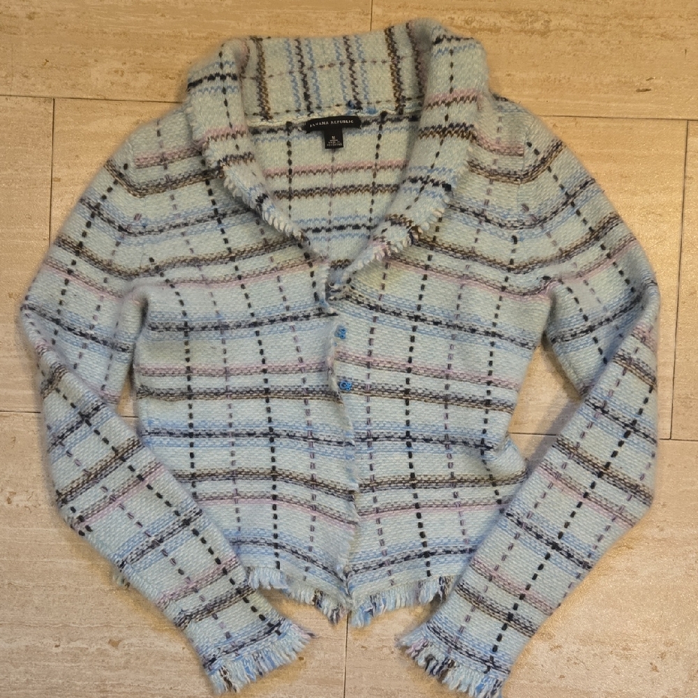 Banana Republic Light Blue/Multi-Colored Tweed Stylish Blazer